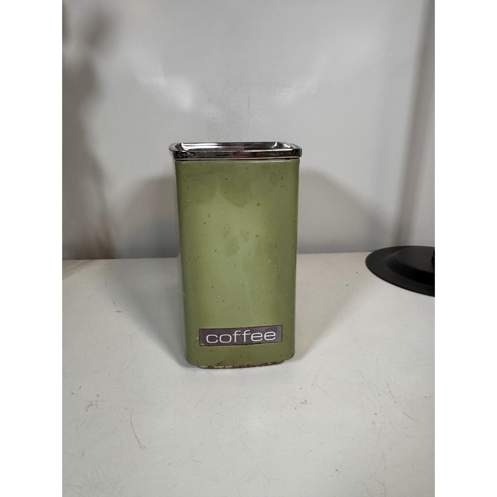 Vintage Lincoln BeautyWare Avocado Green Coffee Canister Chrome Lid Mid Century